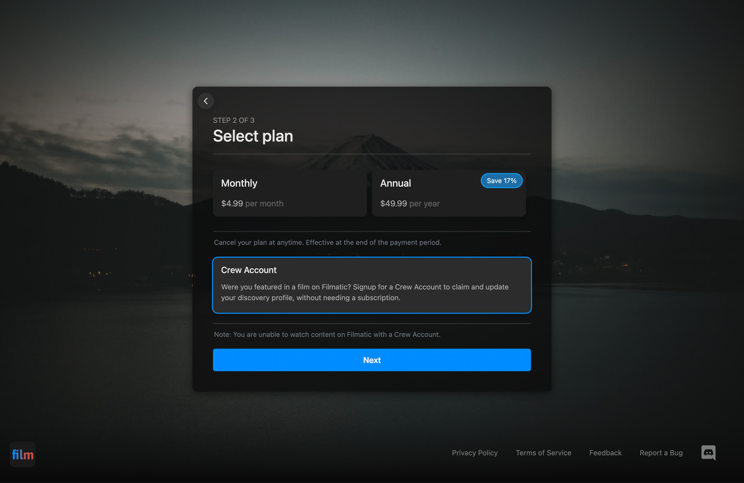 Crew Account Signup