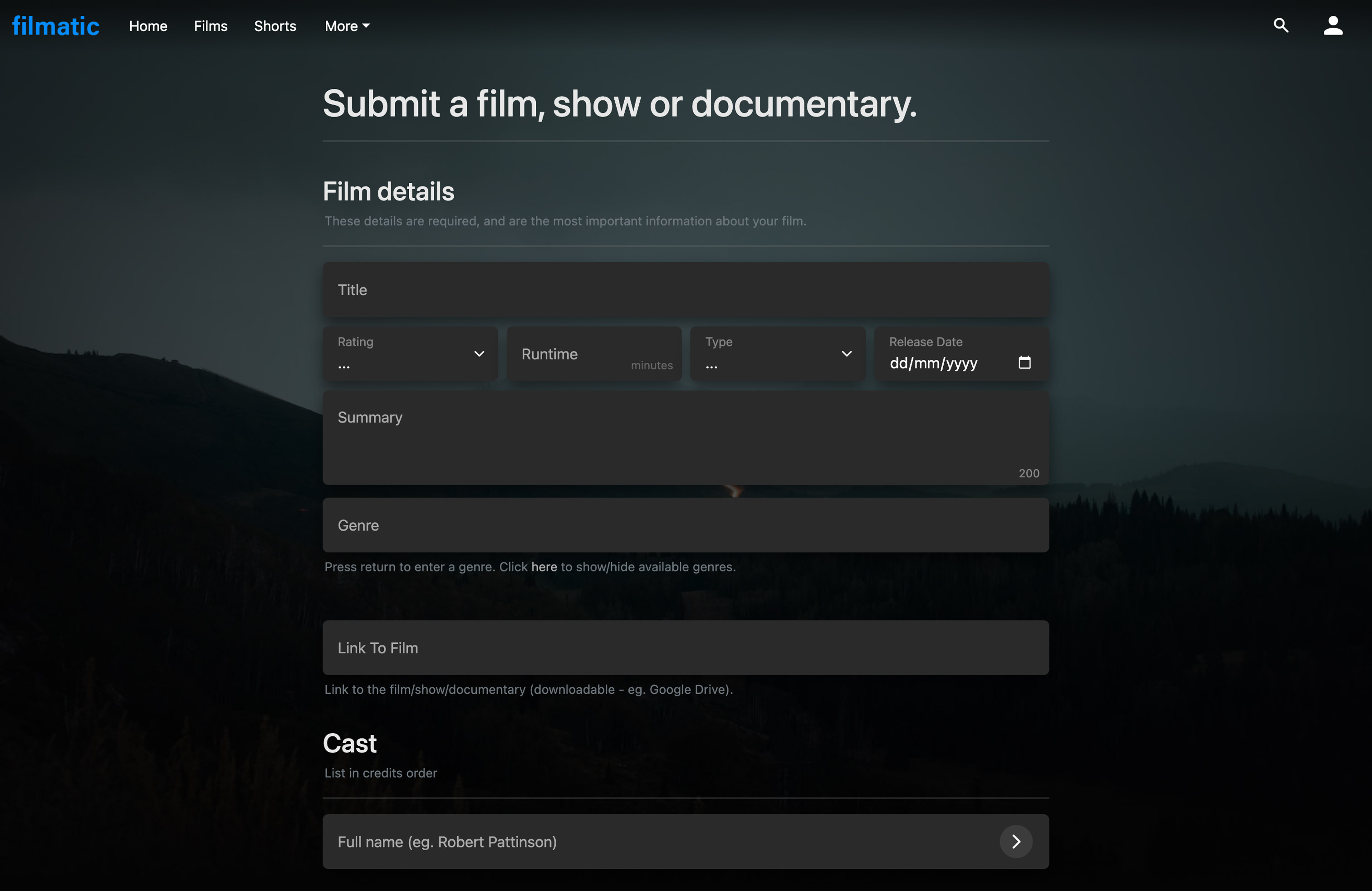 Fill in Film Details